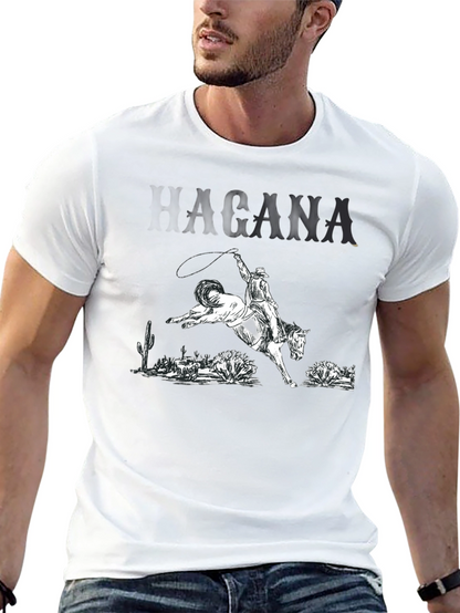 Camiseta Negra con Diseño Vaquero y Caballo Salvaje
