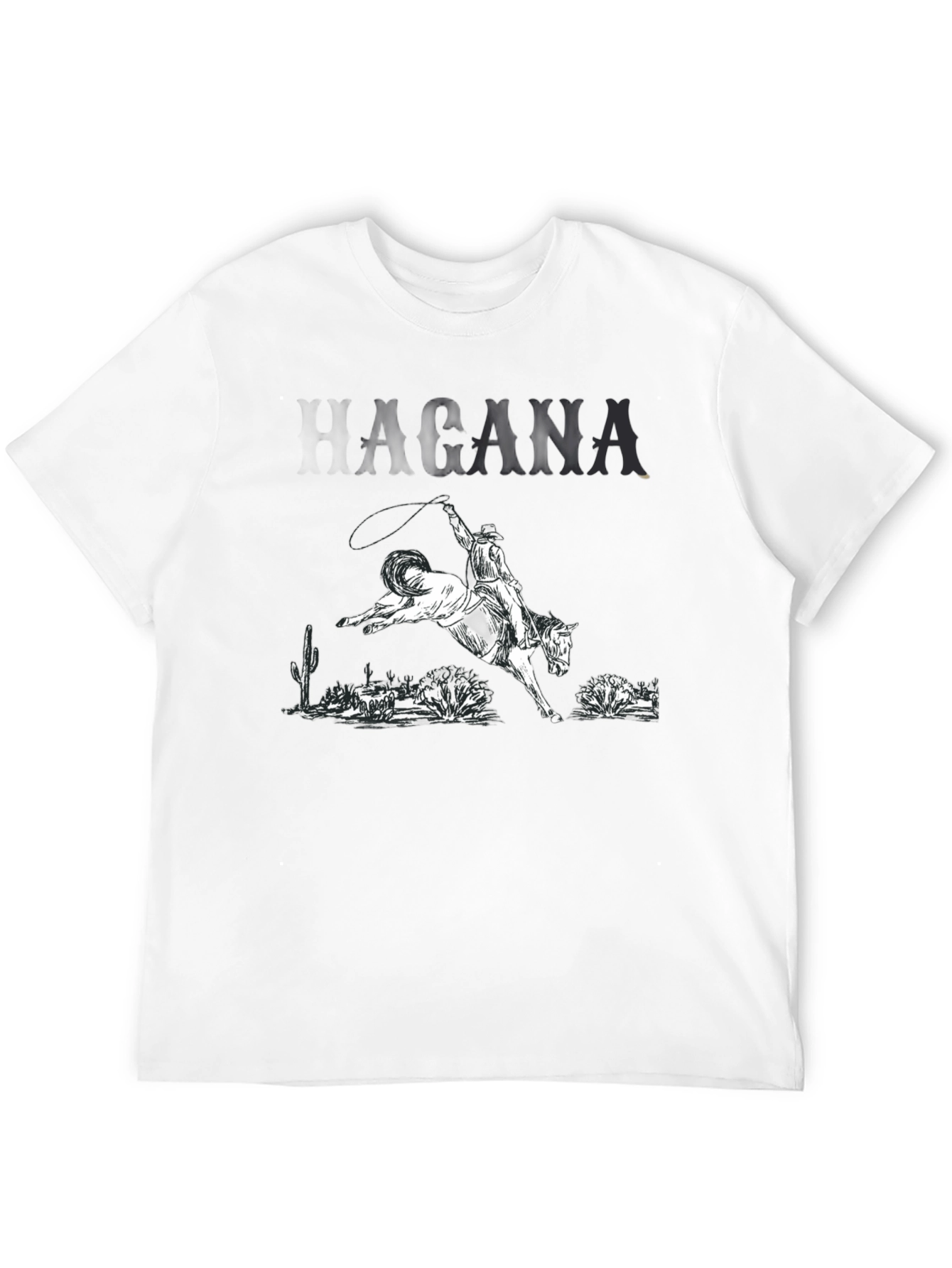 Camiseta Negra con Diseño Vaquero y Caballo Salvaje