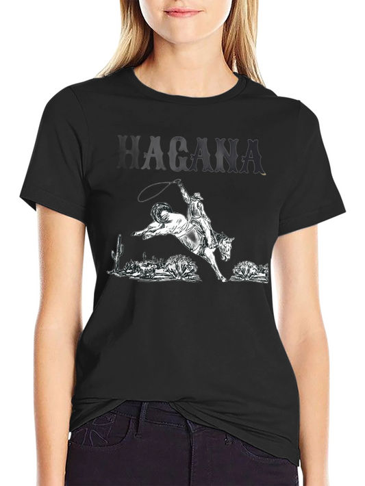 Camiseta Negra con Diseño Vaquero y Caballo Salvaje