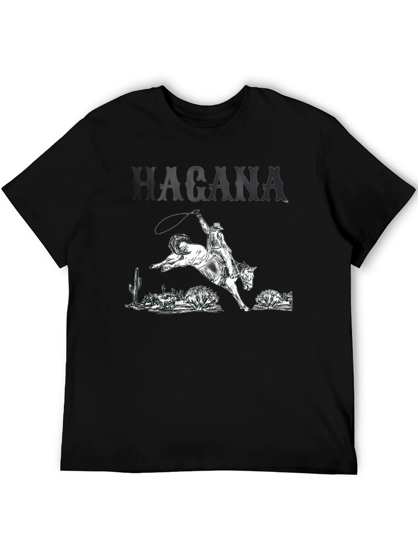 Camiseta Negra con Diseño Vaquero y Caballo Salvaje