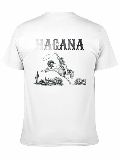 Camiseta Negra con Diseño Vaquero y Caballo Salvaje