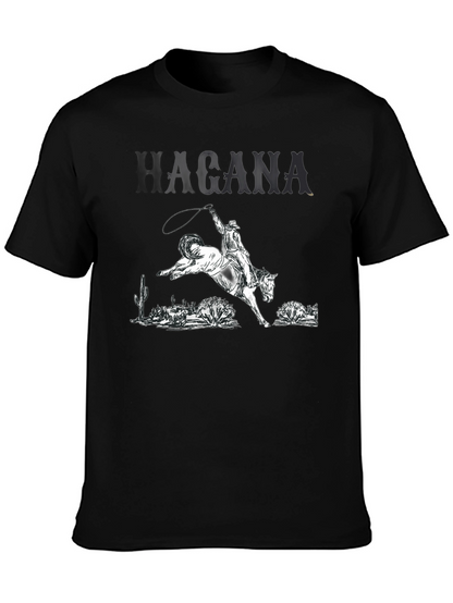 Camiseta Negra con Diseño Vaquero y Caballo Salvaje