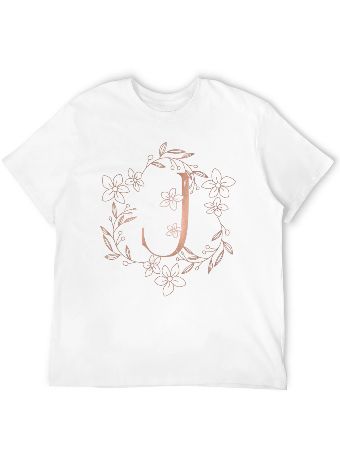 Camiseta Negra Floral con Inicial J Estilizada