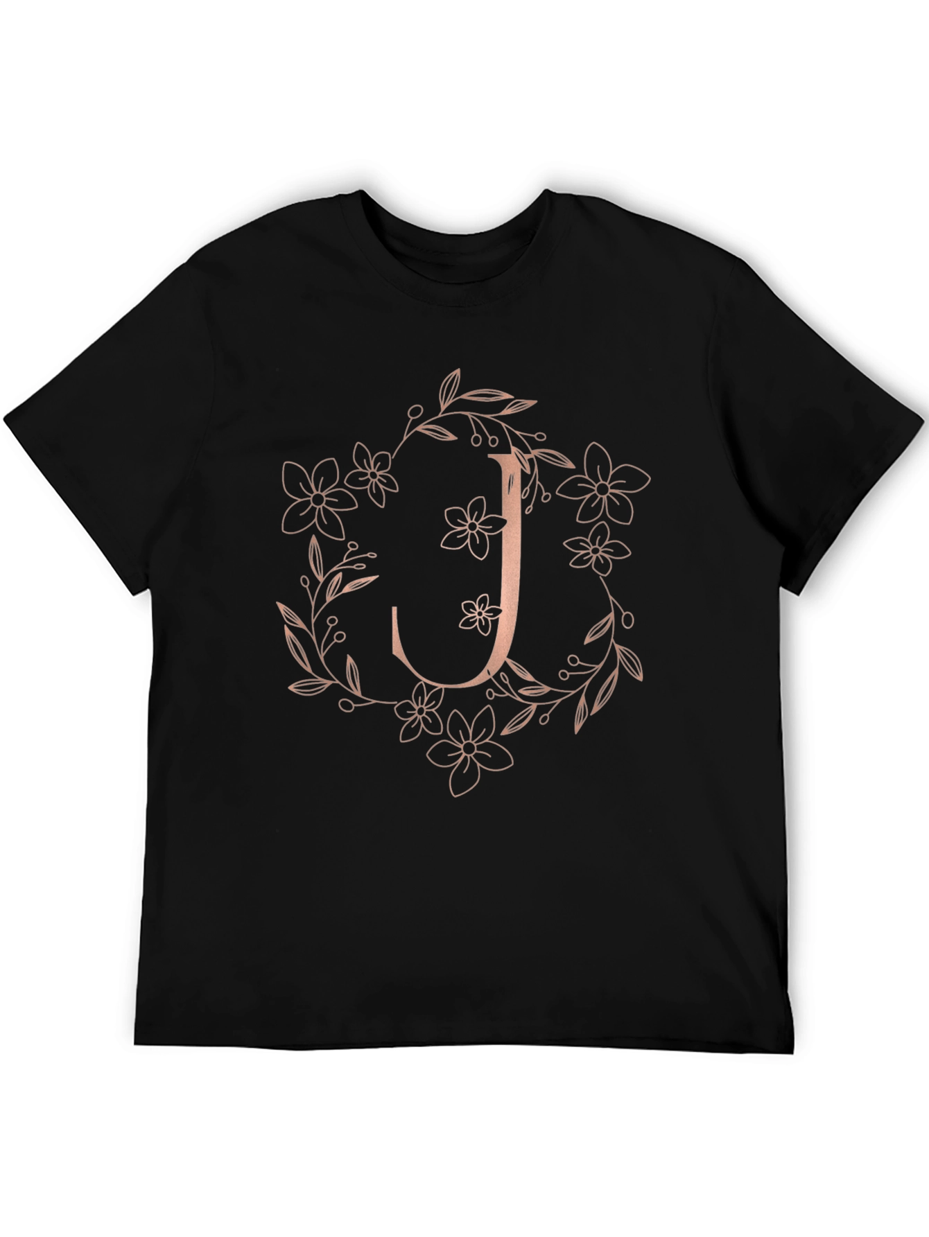 Camiseta Negra Floral con Inicial J Estilizada