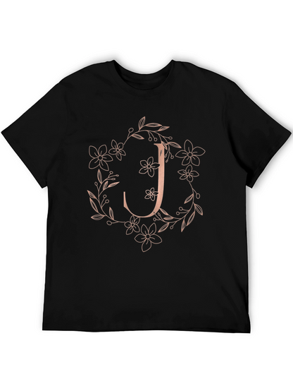 Camiseta Negra Floral con Inicial J Estilizada
