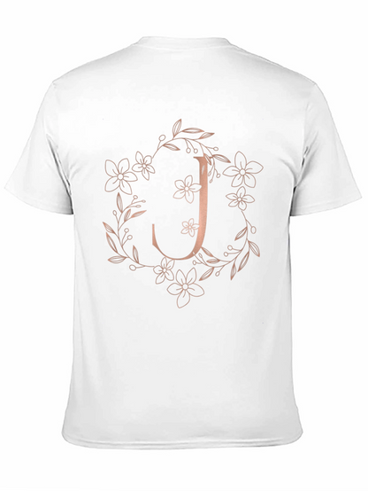 Camiseta Negra Floral con Inicial J Estilizada