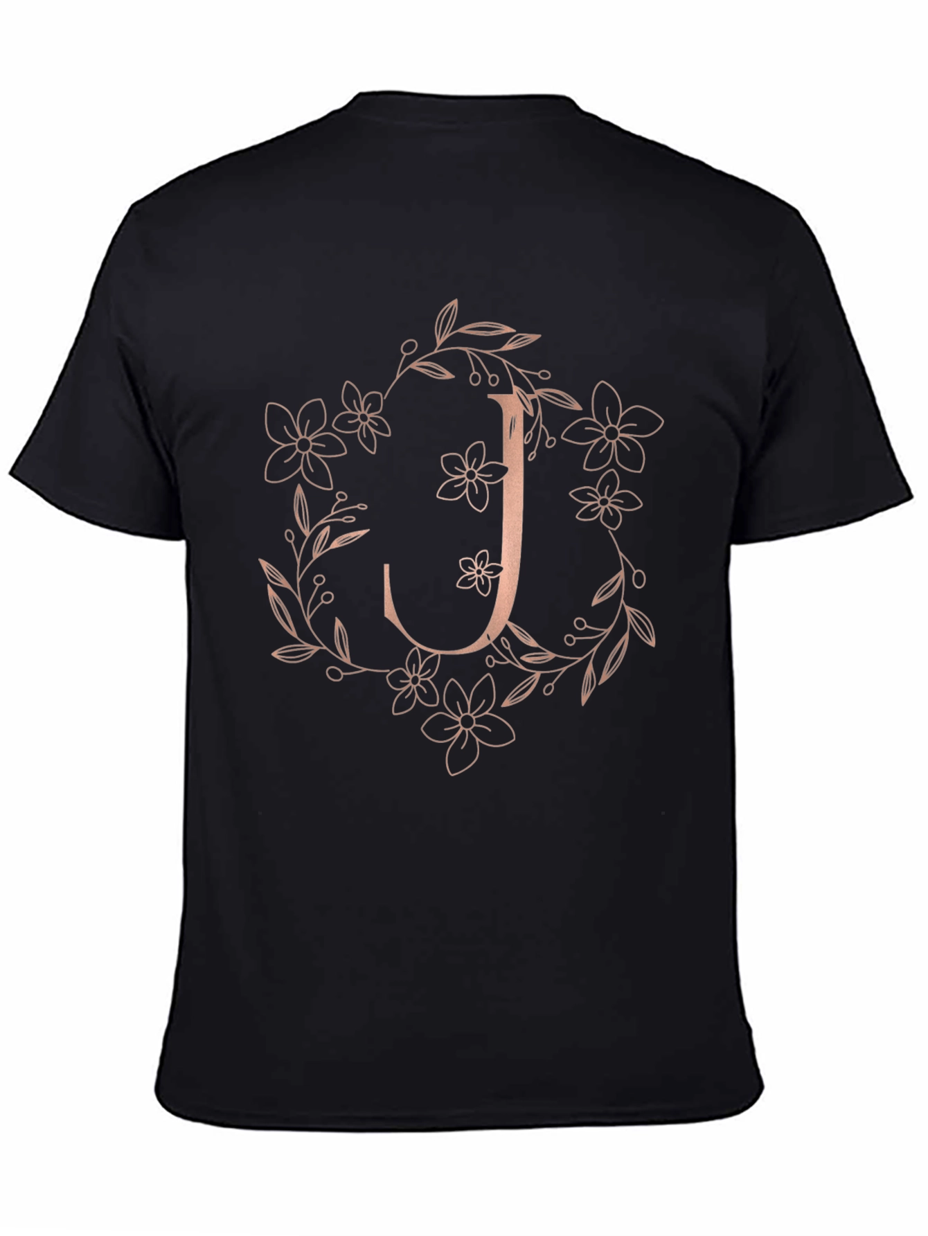 Camiseta Negra Floral con Inicial J Estilizada