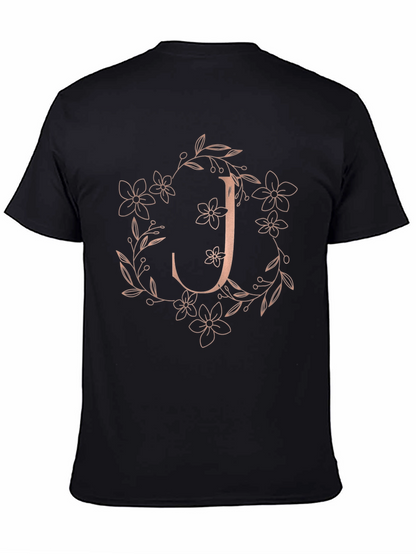 Camiseta Negra Floral con Inicial J Estilizada