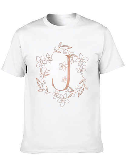 Camiseta Negra Floral con Inicial J Estilizada