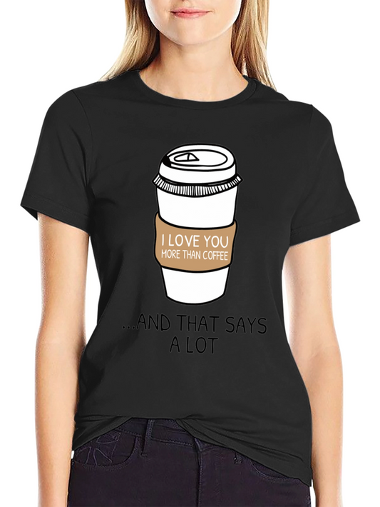 Camiseta Negra con Diseño de Taza de Café Te Amo Más Que al Café