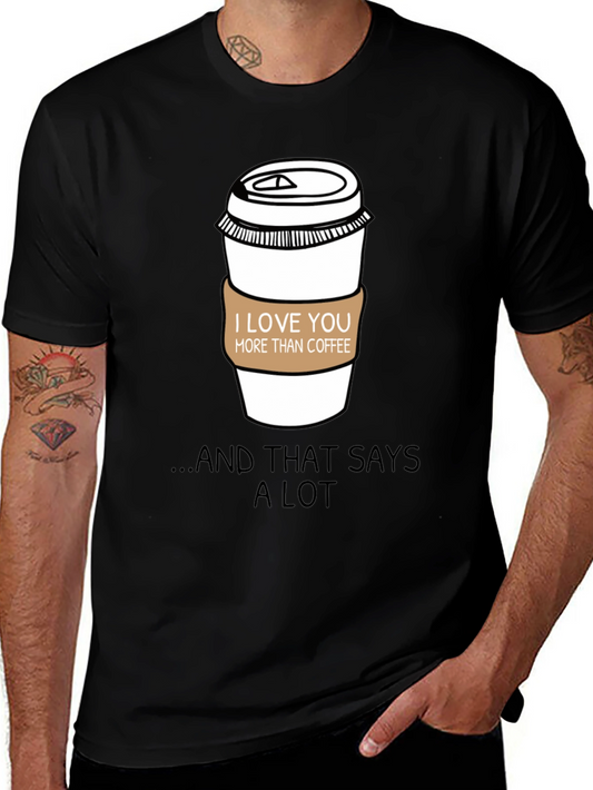 Camiseta Negra con Diseño de Taza de Café Te Amo Más Que al Café