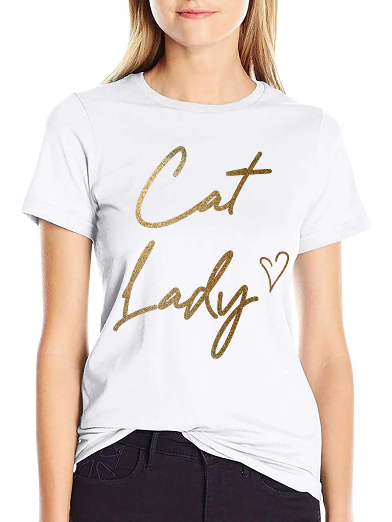 Camiseta Negra Cat Lady con Diseño Dorado