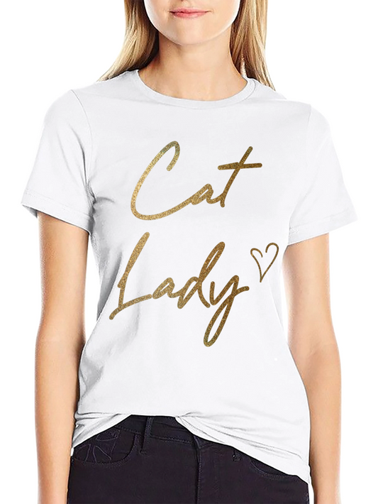 Camiseta Negra Cat Lady con Diseño Dorado