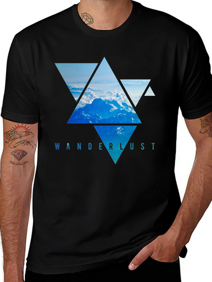 Camiseta Negra Wanderlust - Diseño Montañas Triangulares
