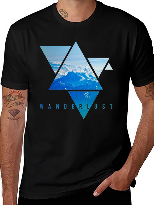 Camiseta Negra Wanderlust - Diseño Montañas Triangulares