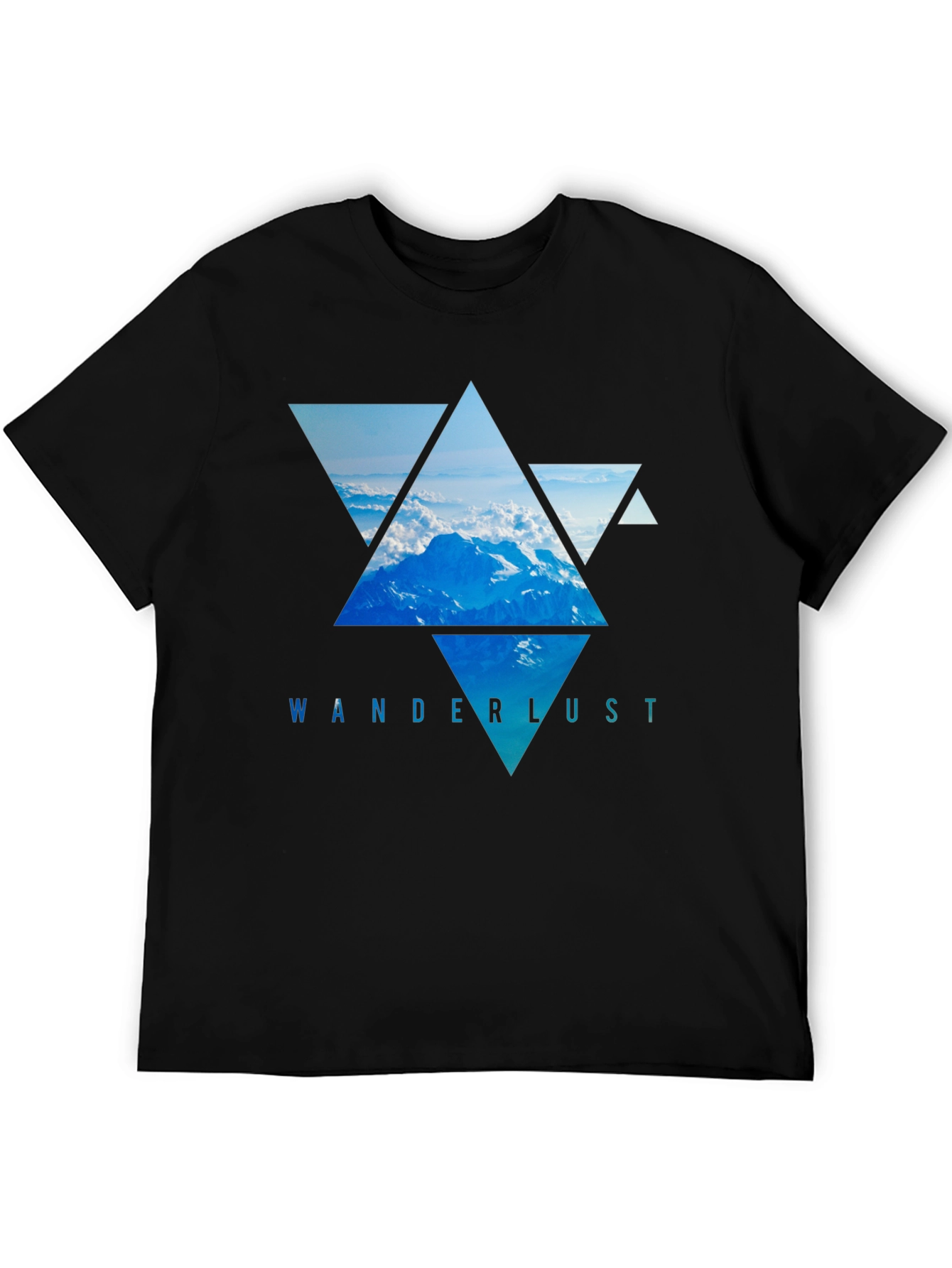Camiseta Negra Wanderlust - Diseño Montañas Triangulares