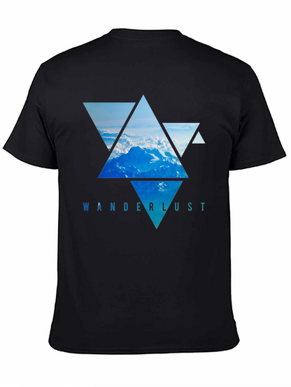 Camiseta Negra Wanderlust - Diseño Montañas Triangulares