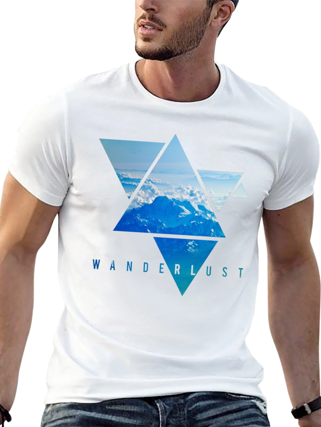 Camiseta Negra Wanderlust - Diseño Montañas Triangulares