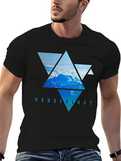Camiseta Negra Wanderlust - Diseño Montañas Triangulares