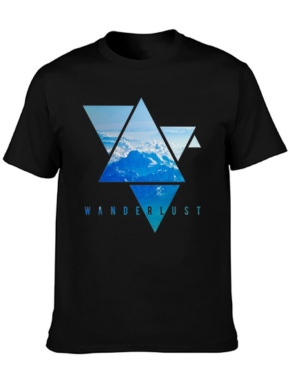 Camiseta Negra Wanderlust - Diseño Montañas Triangulares