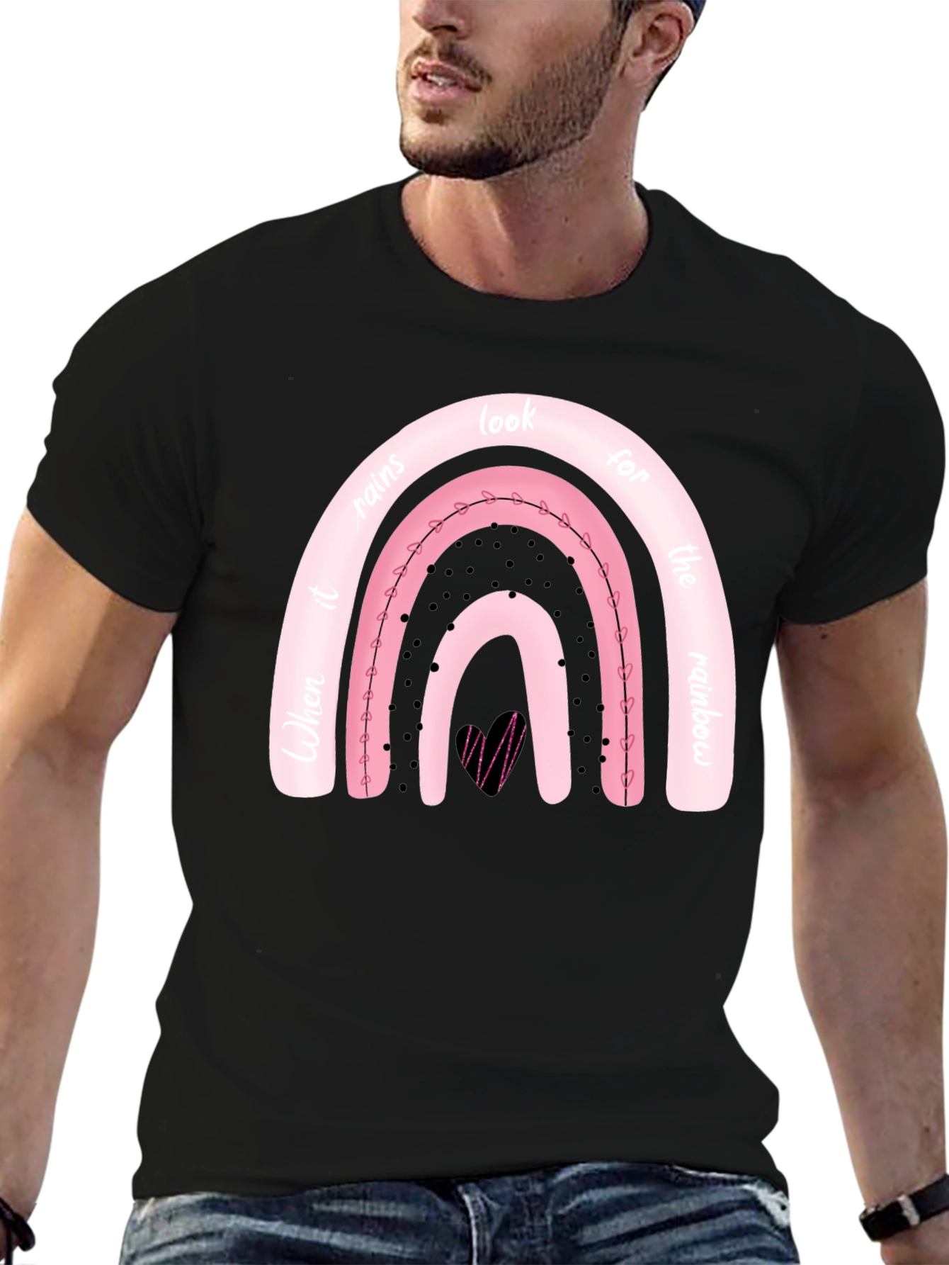 Camiseta Negra con Diseño de Arcoíris