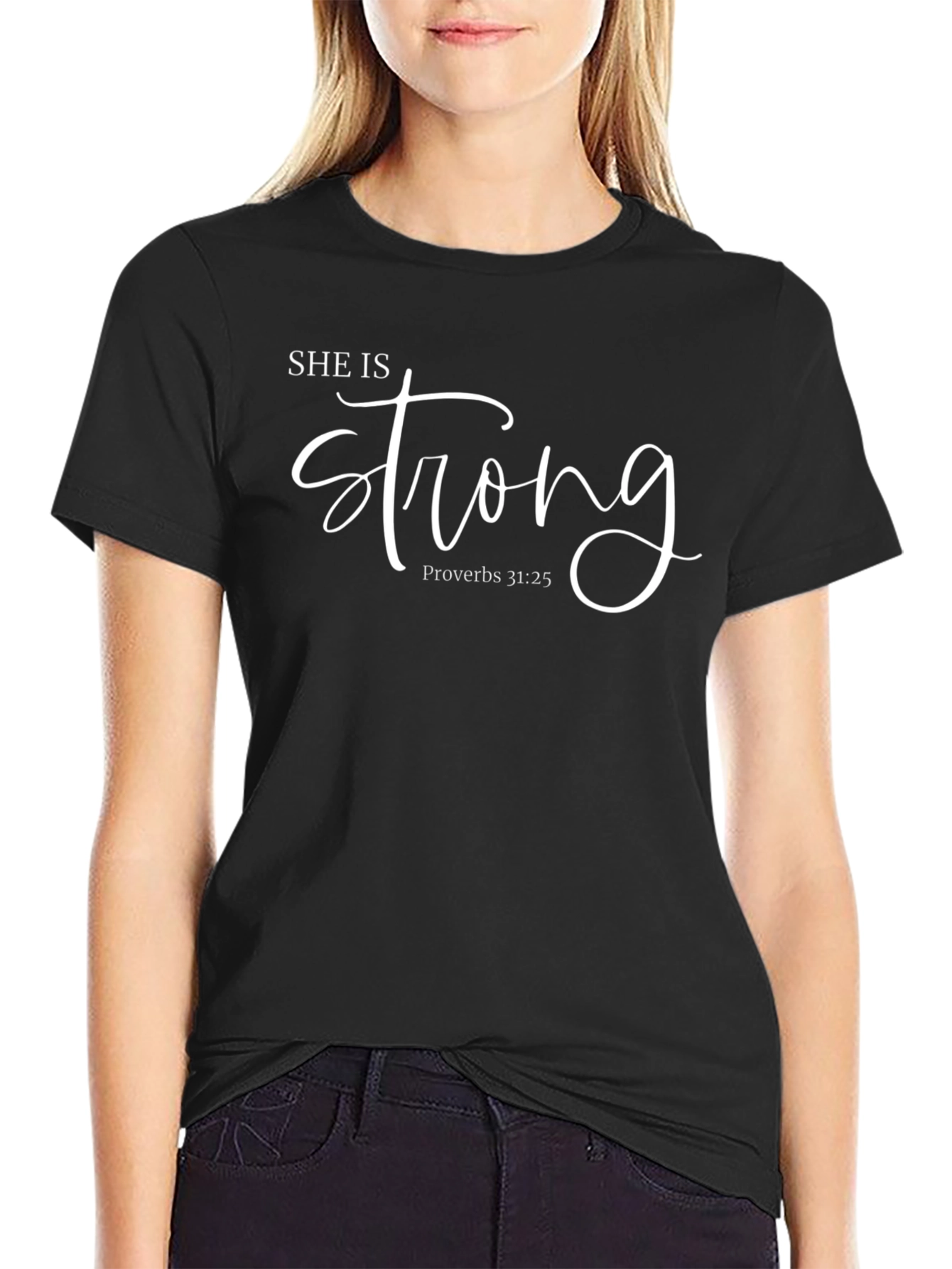 Camiseta Negra Ella Es Fuerte Cristiana