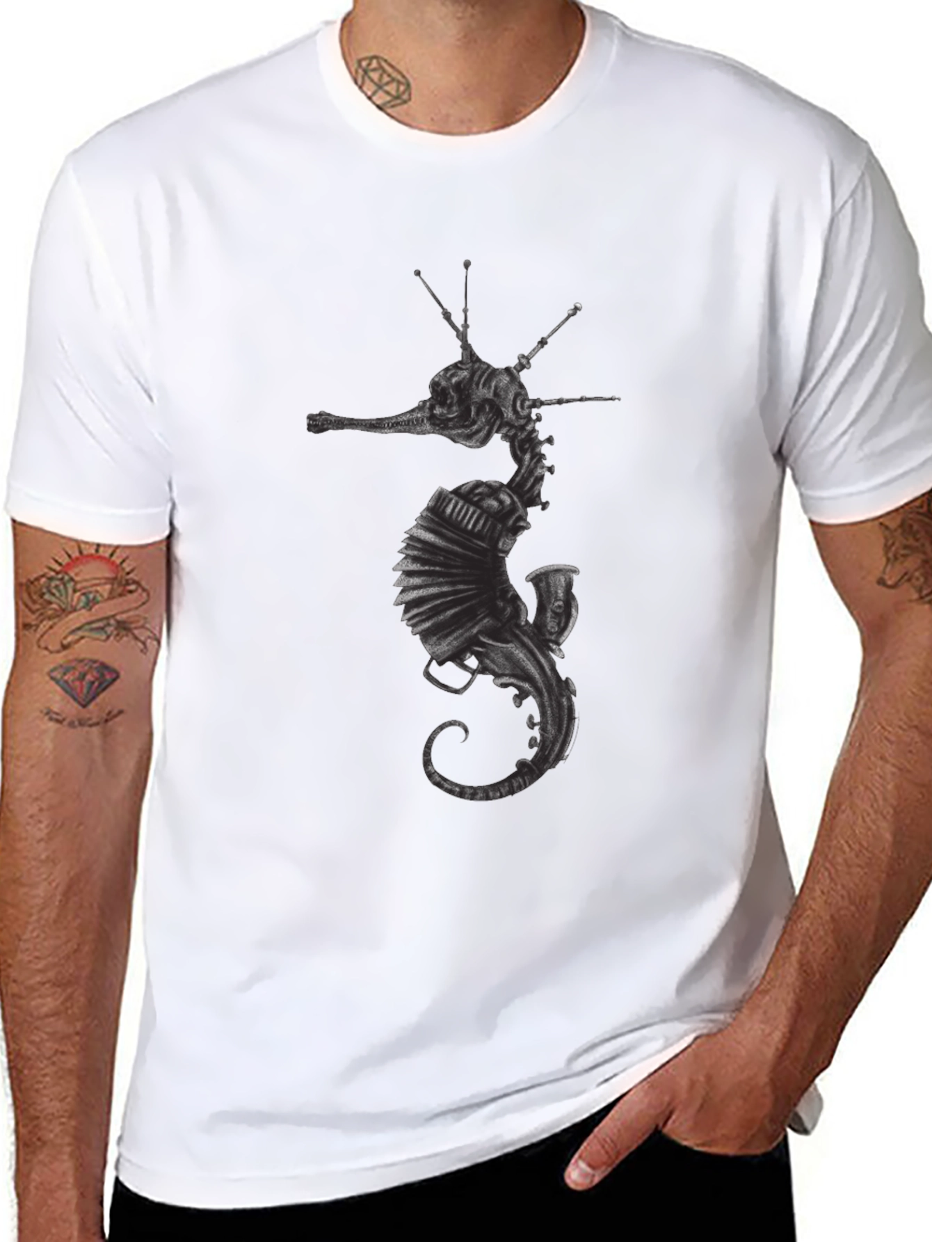 Camiseta Negra Hombre Diseño Seahorse