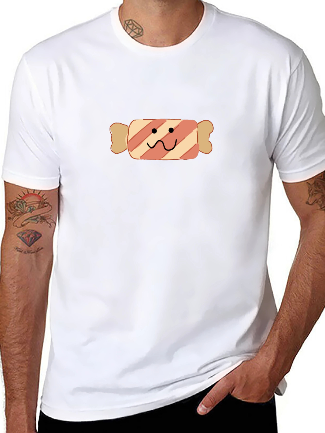 Camiseta Negra con Diseño de Caramelo Divertido