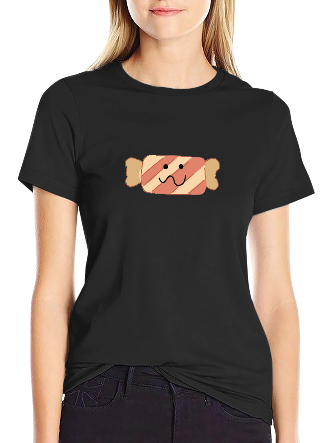 Camiseta Negra con Diseño de Caramelo Divertido