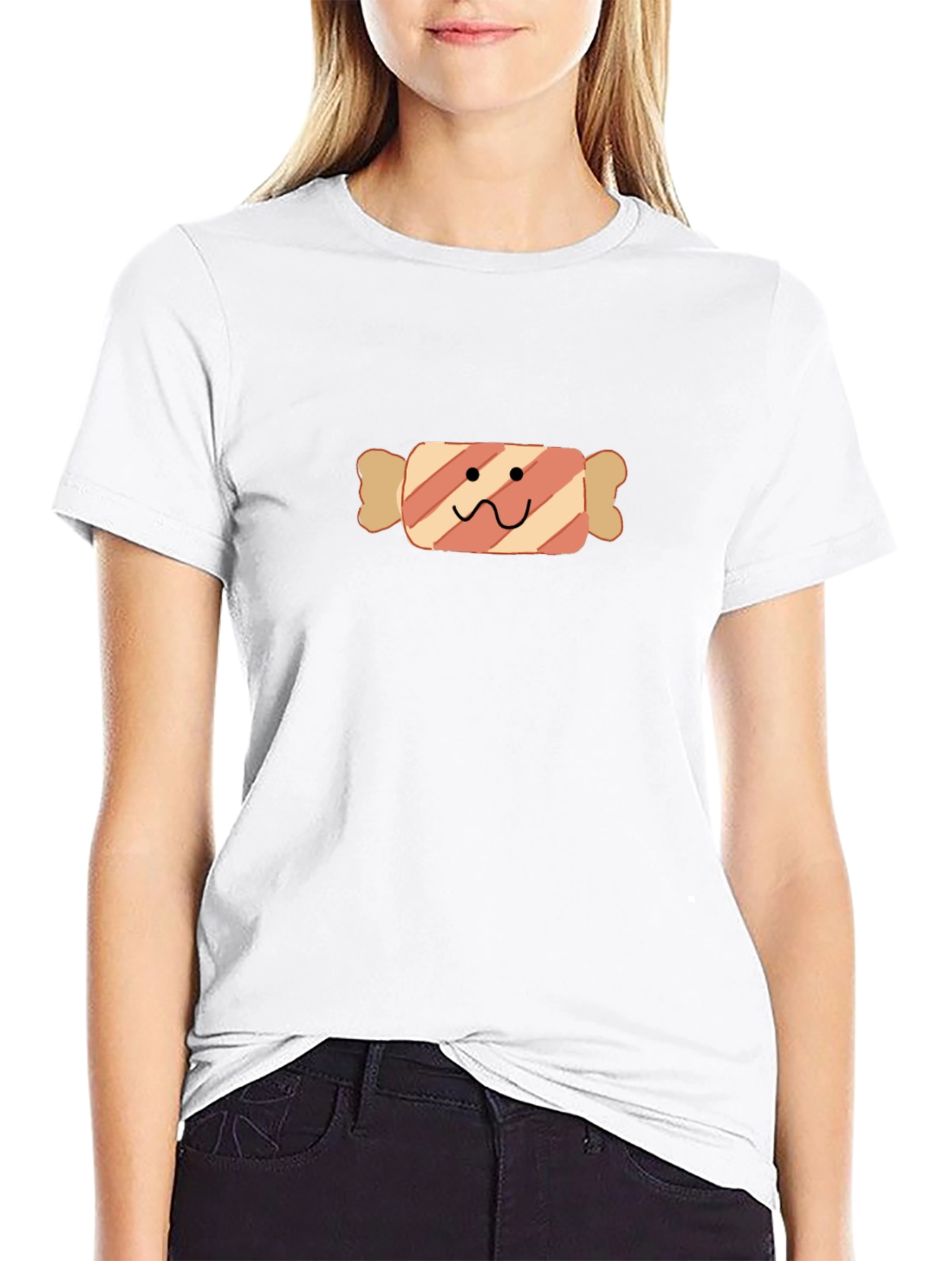 Camiseta Negra con Diseño de Caramelo Divertido