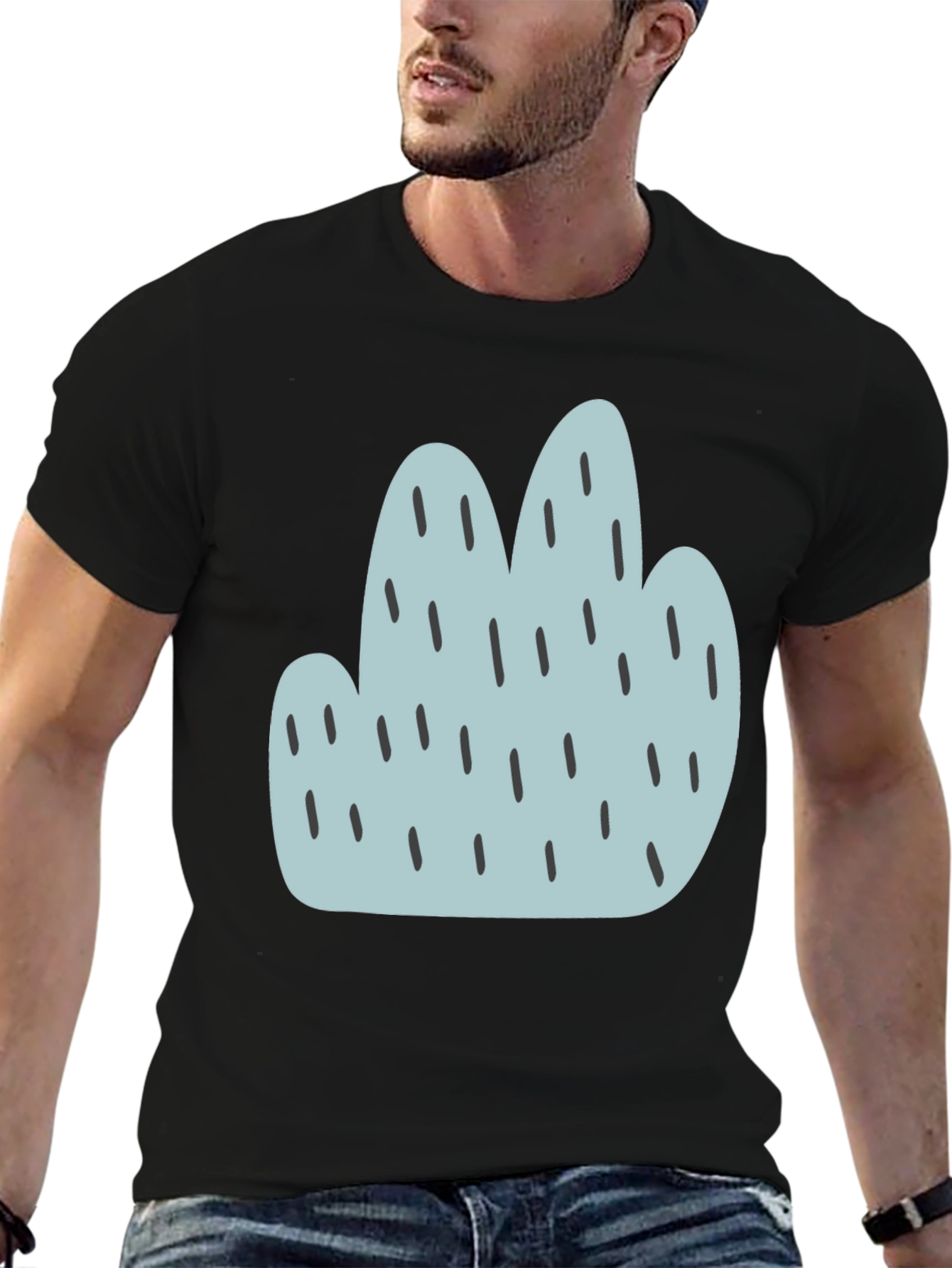 Camiseta Negra con Diseño Abstracto Azul