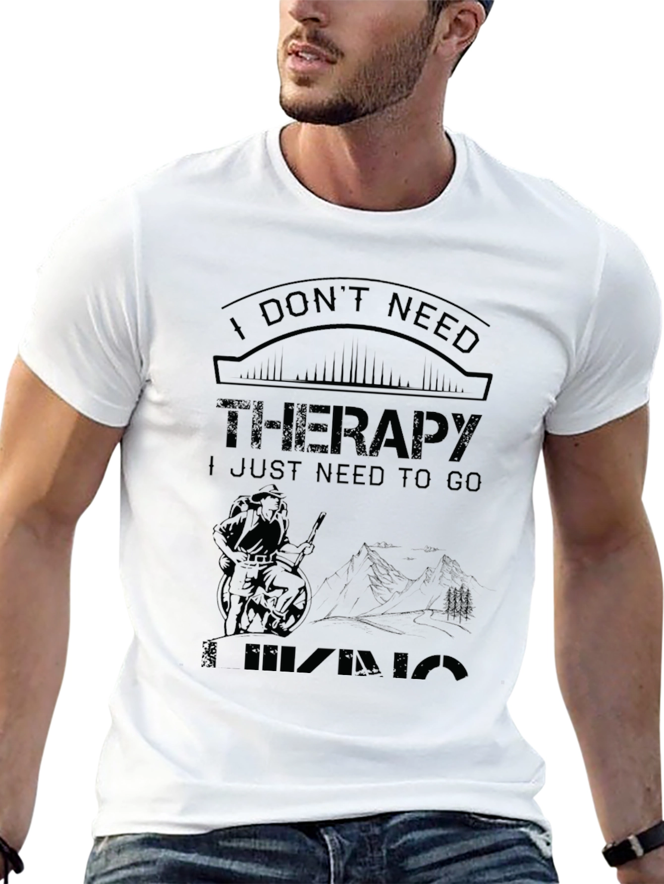 Camiseta Negra: No Necesito Terapia Necesito Ir de Hiking