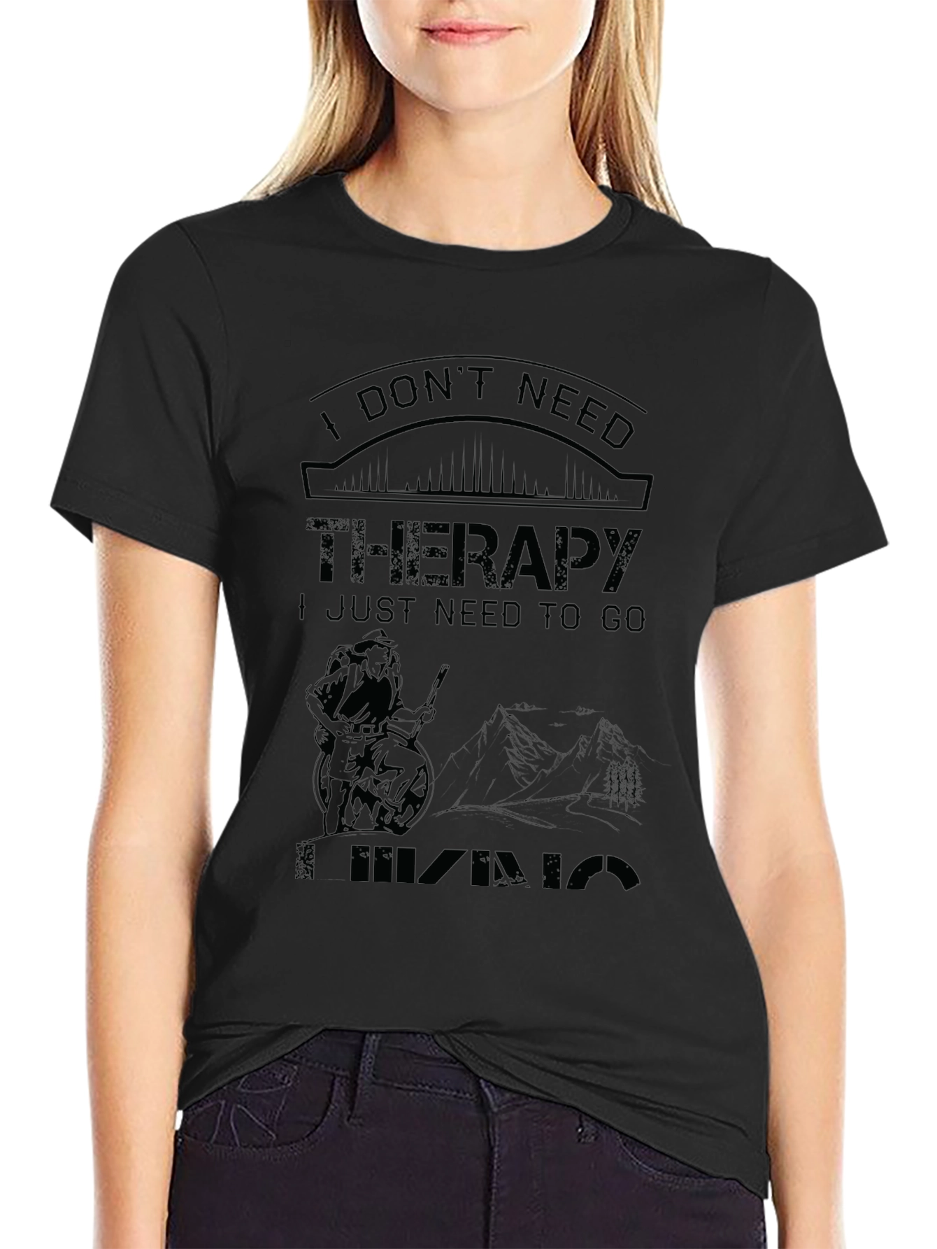 Camiseta Negra: No Necesito Terapia Necesito Ir de Hiking