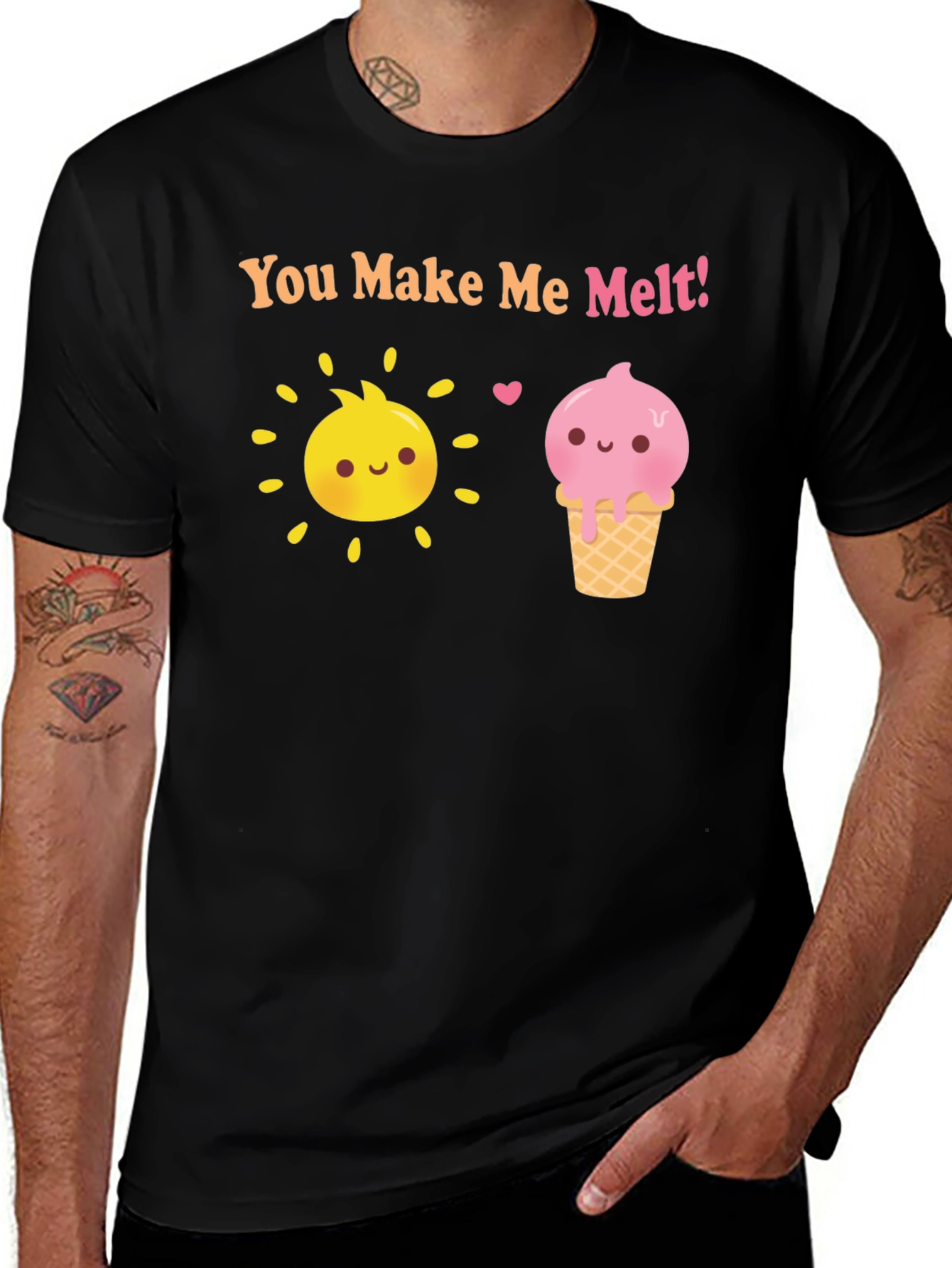 Camiseta Negra con Sol y Helado Me derrites