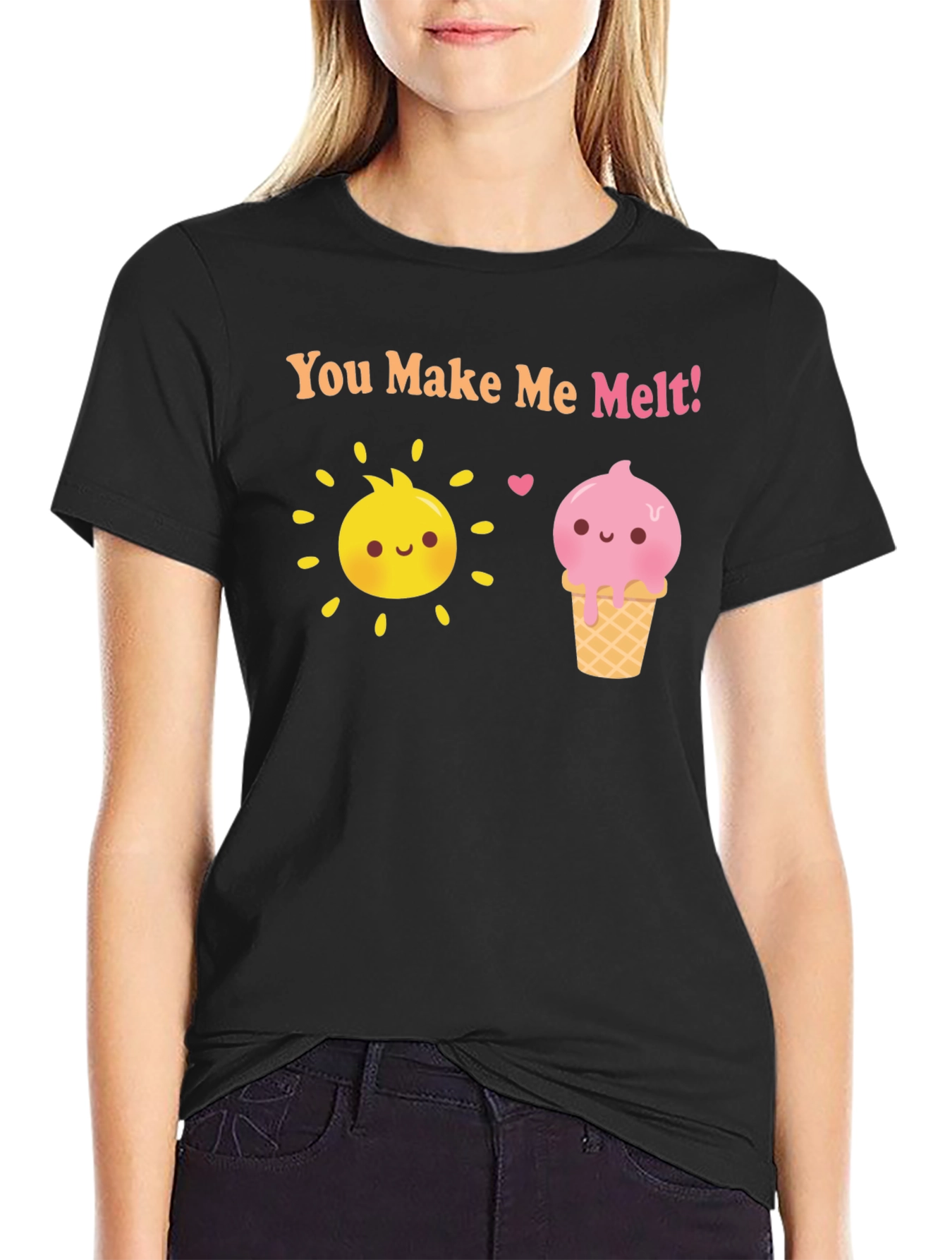 Camiseta Negra con Sol y Helado Me derrites