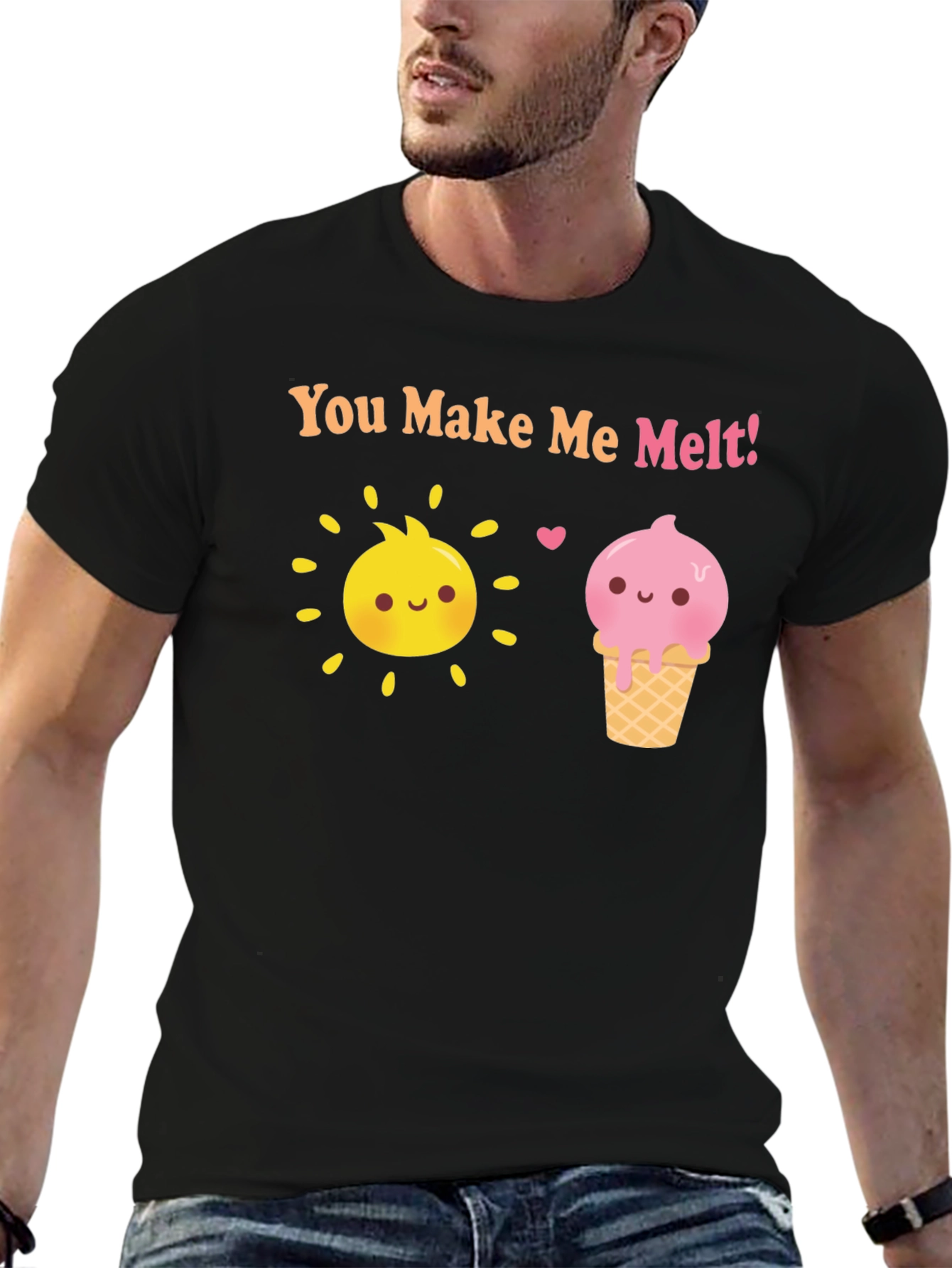Camiseta Negra con Sol y Helado Me derrites