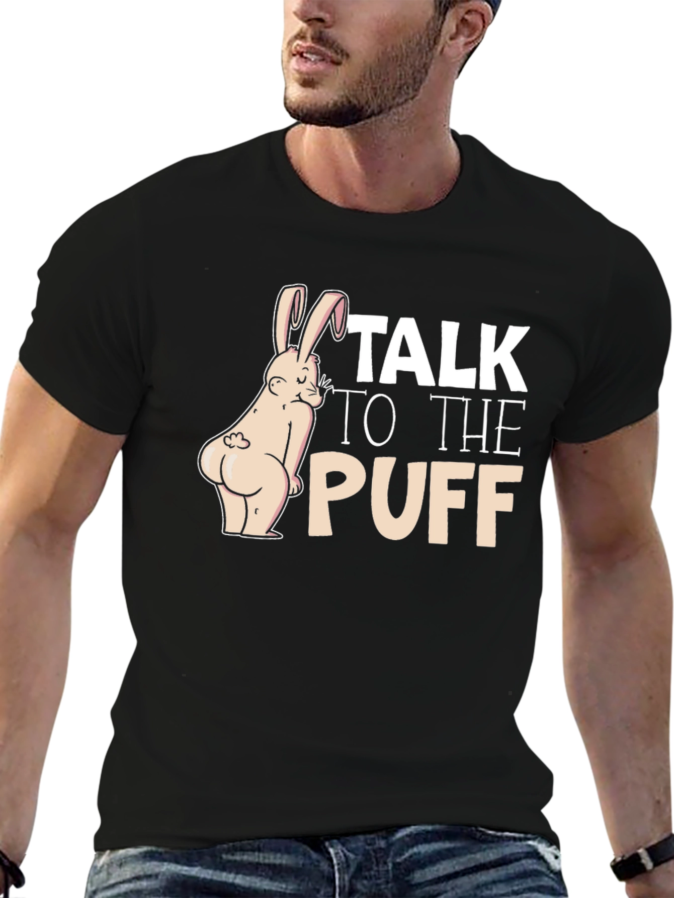 Camiseta Negra: Conejo Descarado Talk to the Puff