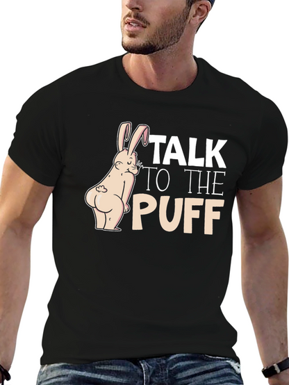Camiseta Negra: Conejo Descarado Talk to the Puff