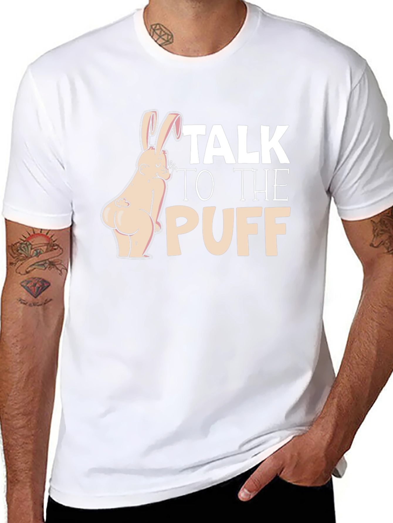 Camiseta Negra: Conejo Descarado Talk to the Puff