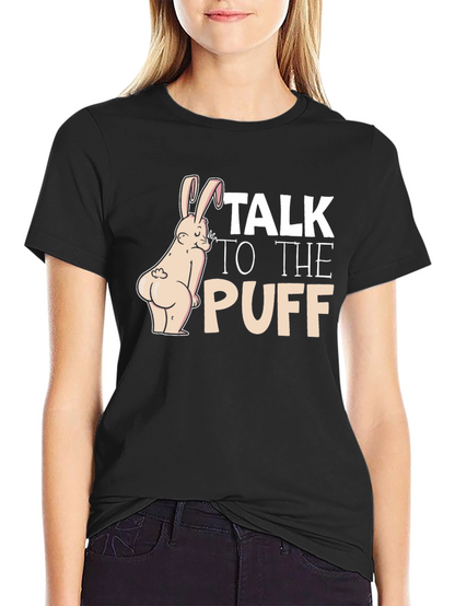 Camiseta Negra: Conejo Descarado Talk to the Puff