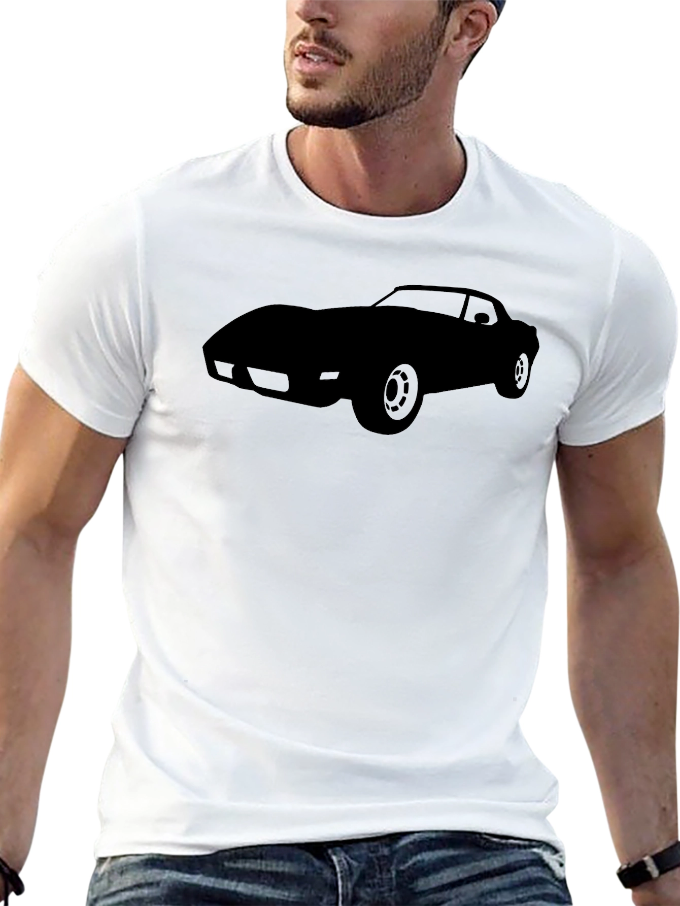Camiseta Negra Clásica con Silueta de Coche Deportivo