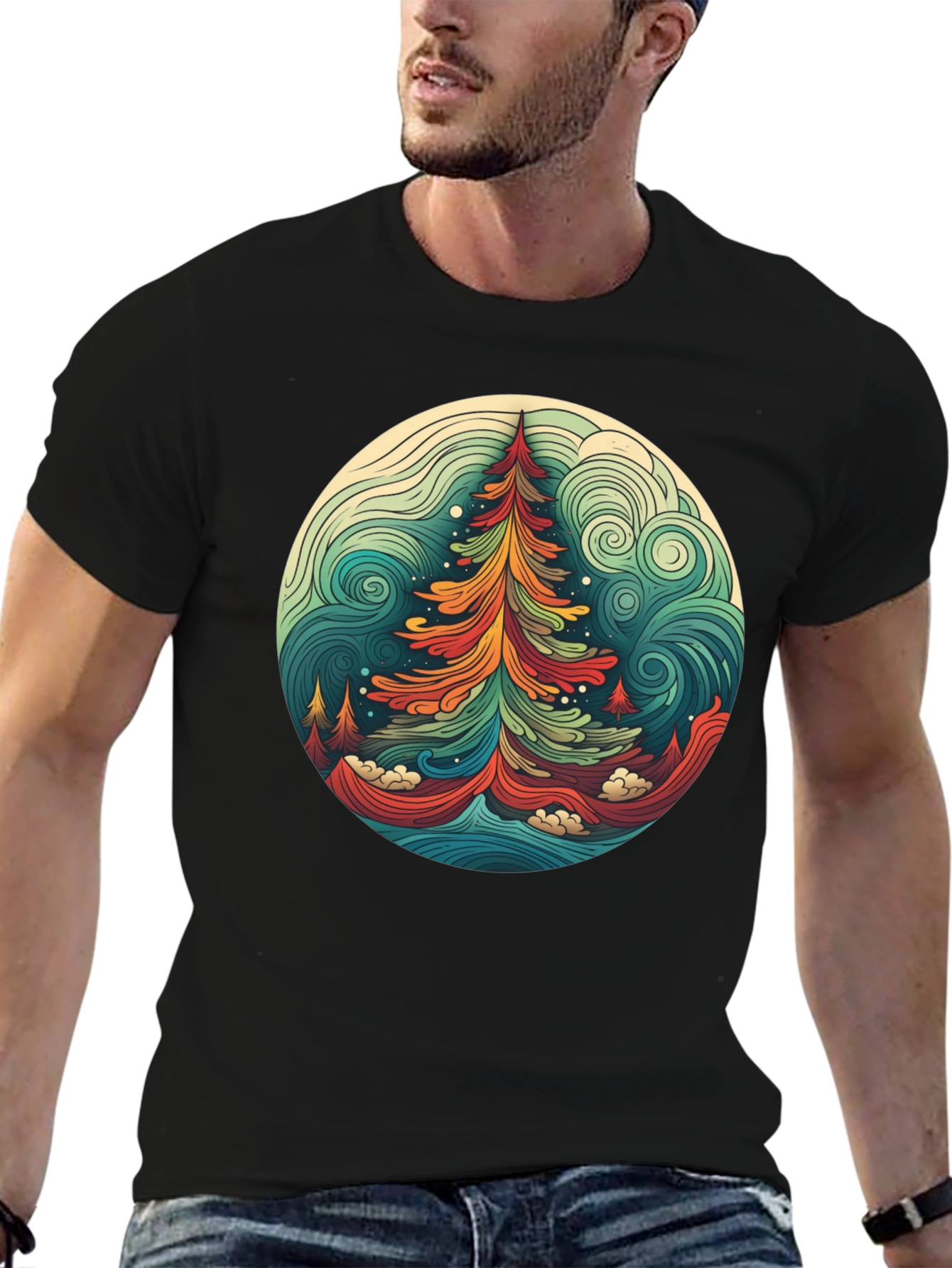 Camiseta Hombre Diseño Árbol Psicodélico