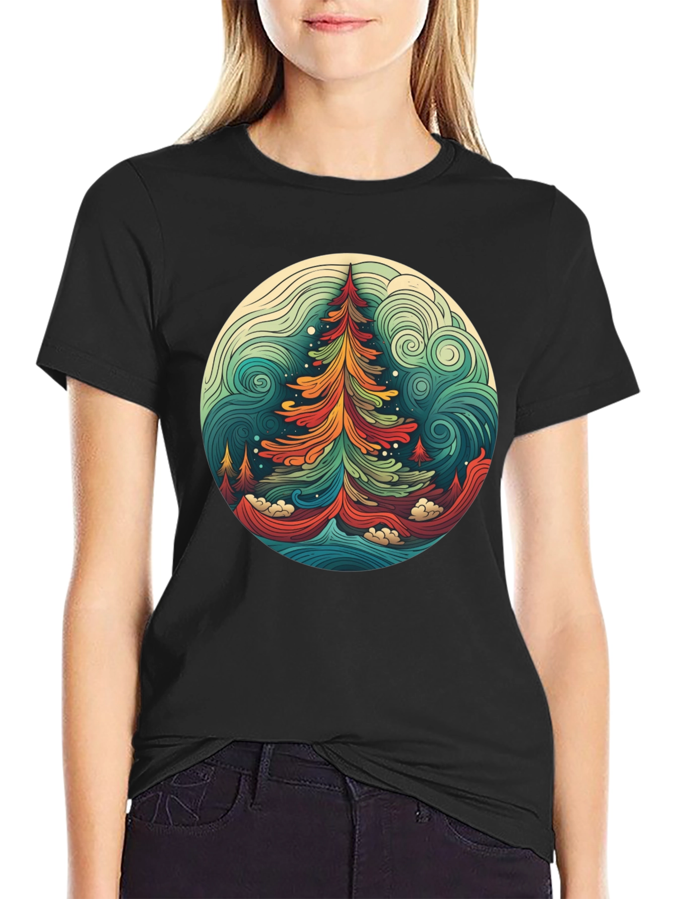 Camiseta Hombre Diseño Árbol Psicodélico
