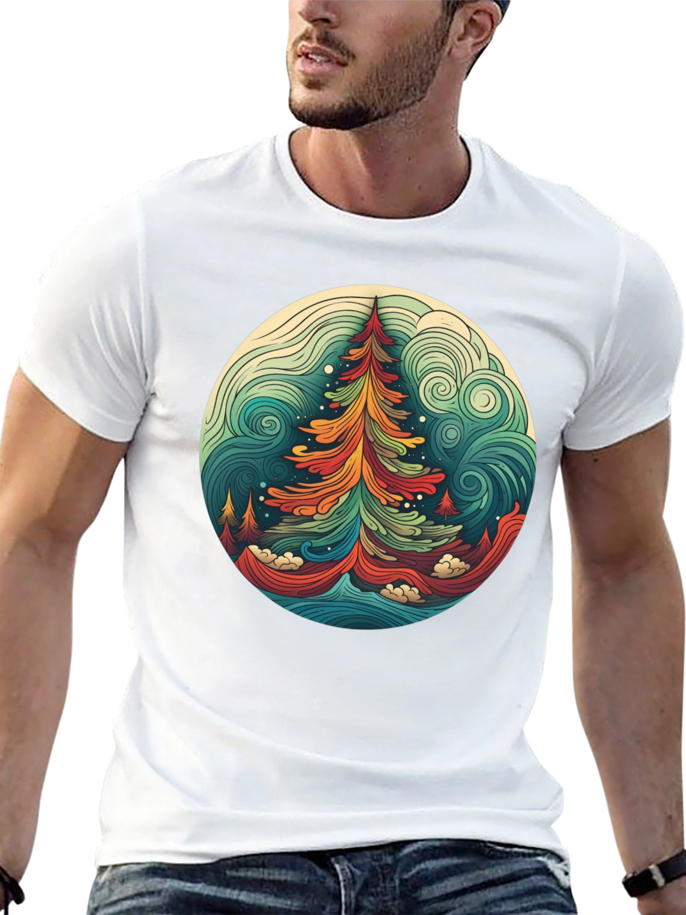 Camiseta Hombre Diseño Árbol Psicodélico