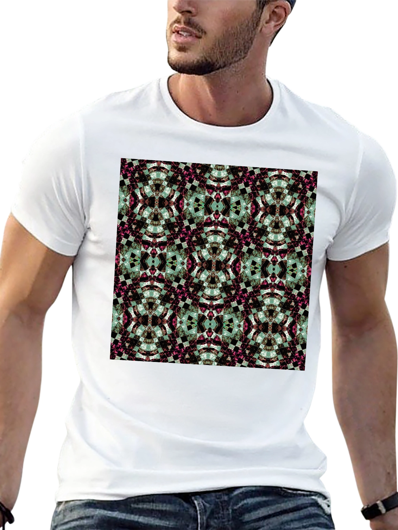 Camiseta Negra Estampado Geométrico Abstracto