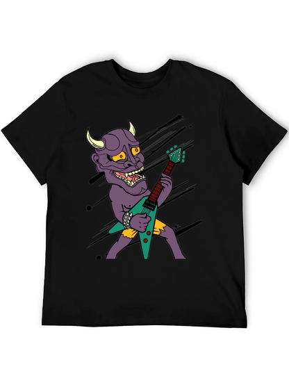 Camiseta Negra con Diseño Rockero de Demonio con Guitarra