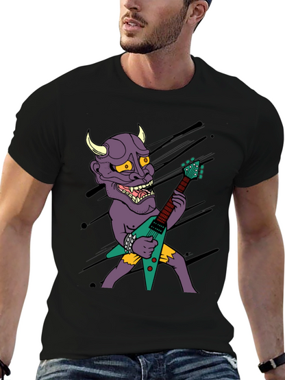 Camiseta Negra con Diseño Rockero de Demonio con Guitarra