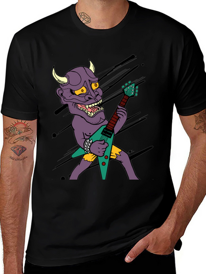 Camiseta Negra con Diseño Rockero de Demonio con Guitarra