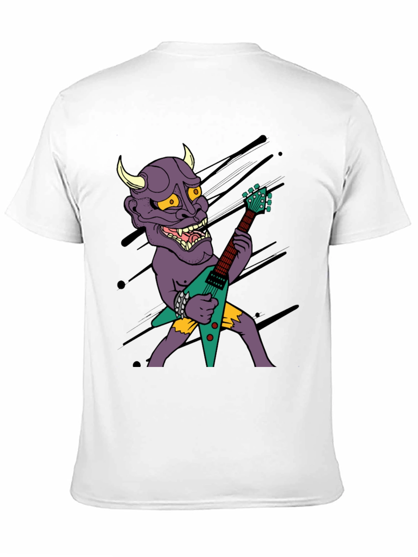 Camiseta Negra con Diseño Rockero de Demonio con Guitarra