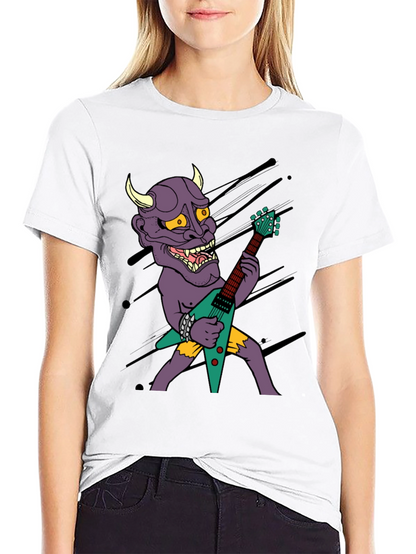 Camiseta Negra con Diseño Rockero de Demonio con Guitarra